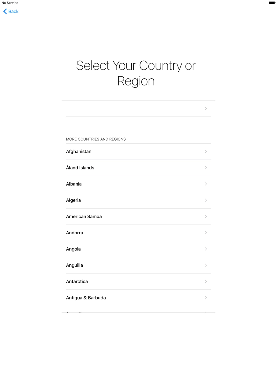 Press the required country or area. Press the required country or area.
