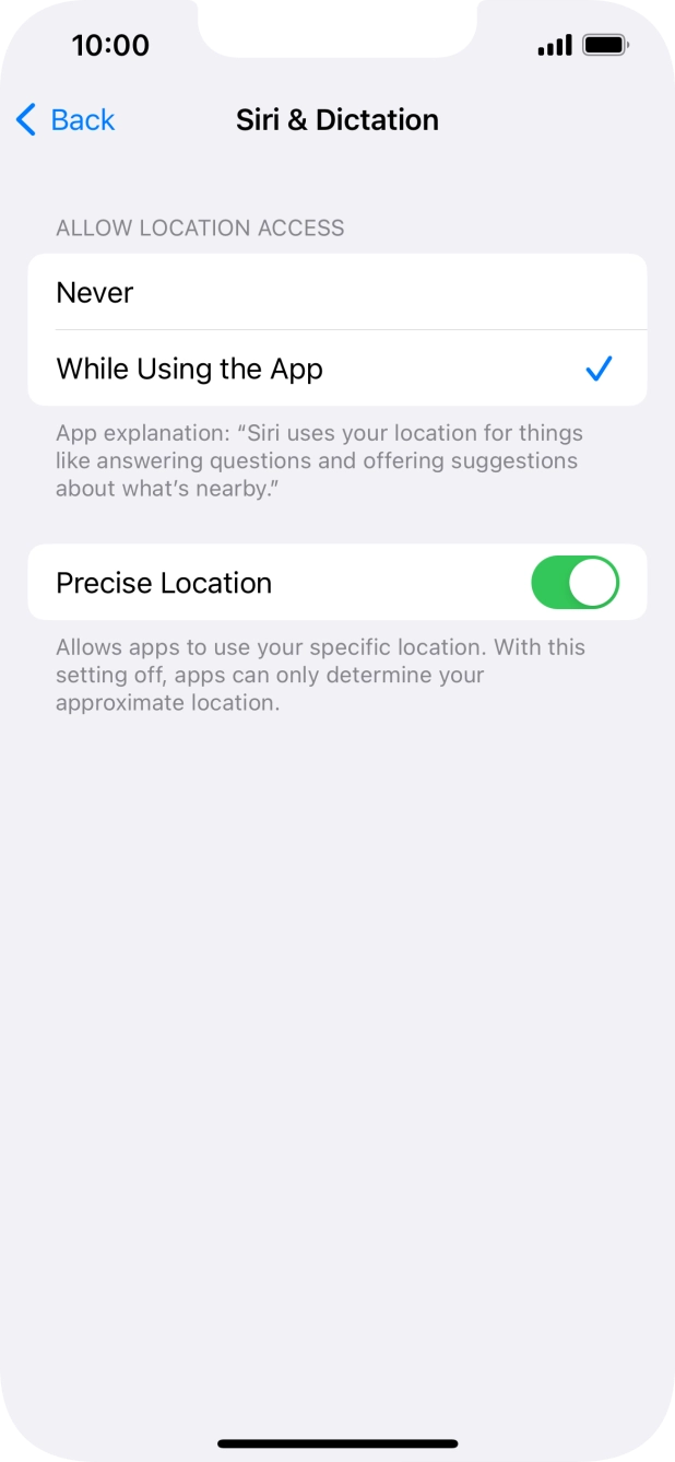 Press the required setting to turn the function on or off.