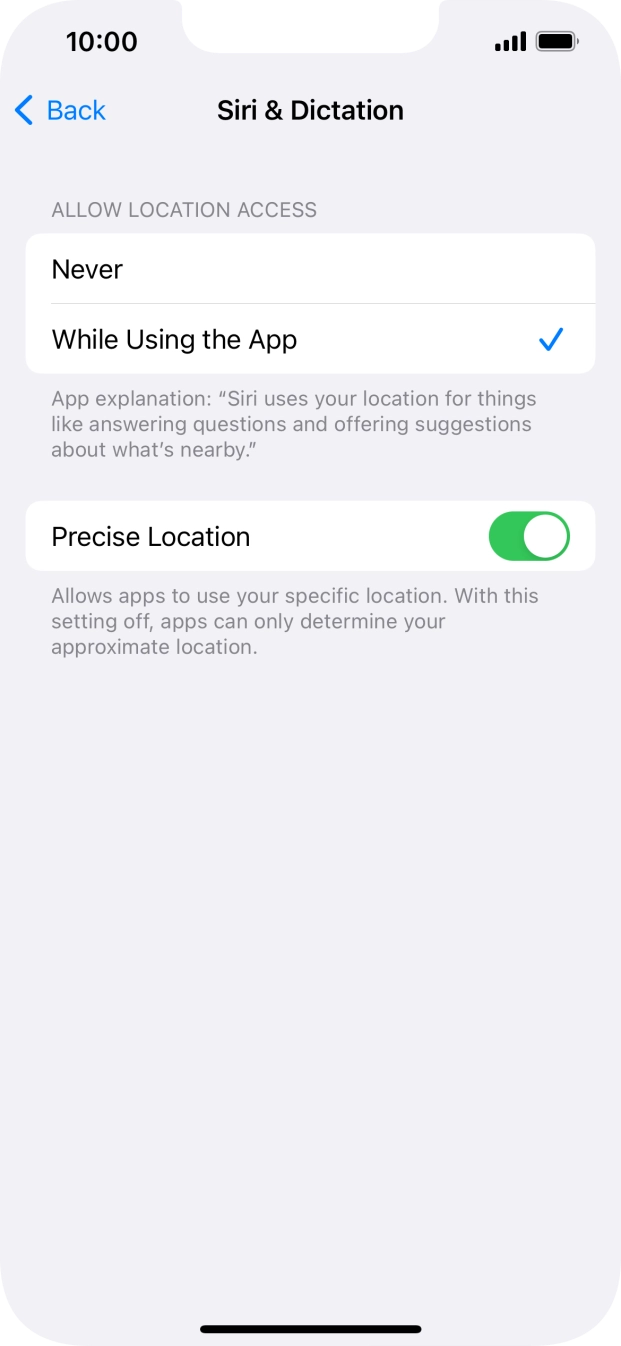 Press the required setting to turn the function on or off.
