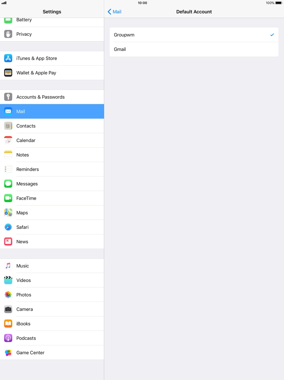 Press the required email account to select the email account as your default account. Press the required email account to select the email account as your default account.