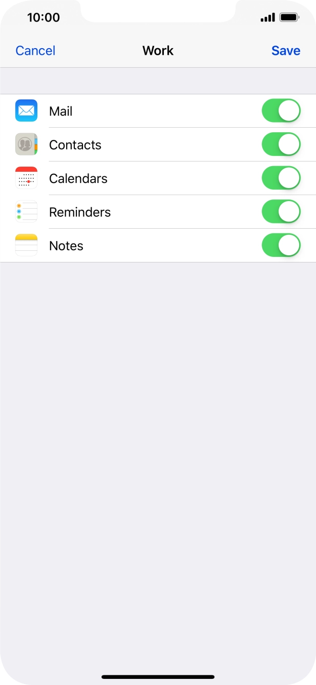 Press the indicator next to the required data type to turn synchronisation of each data type on or off.