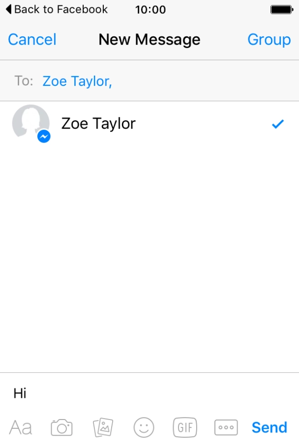 Write the required message and press Send.