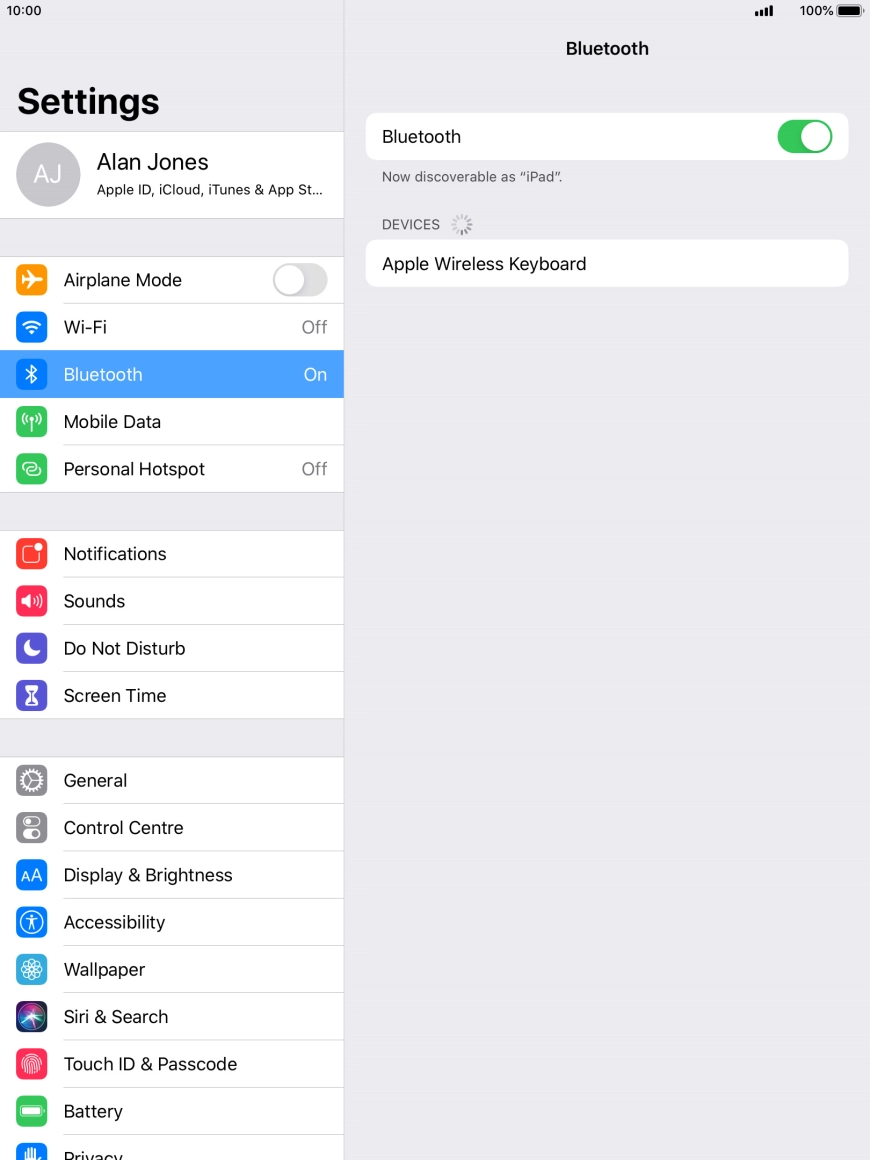 Press the required Bluetooth device and follow the instructions on the screen to pair the device with your tablet.