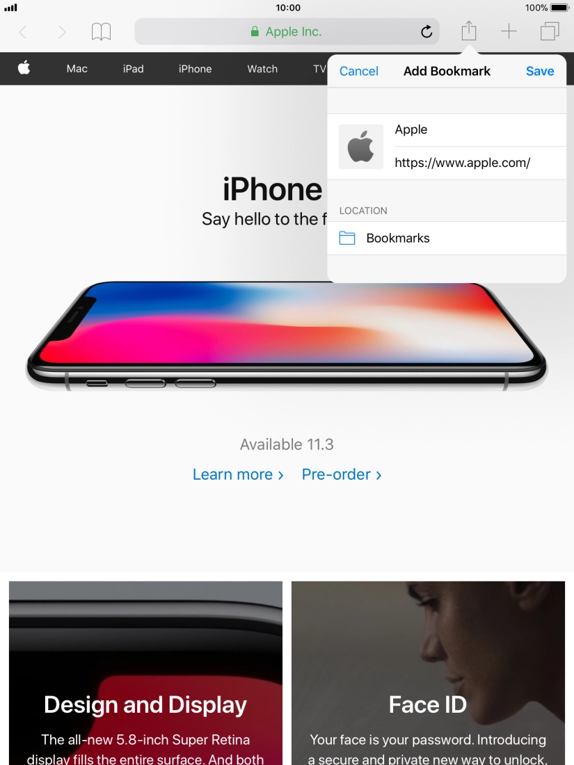 Key in the required name of the bookmark and press Save.
