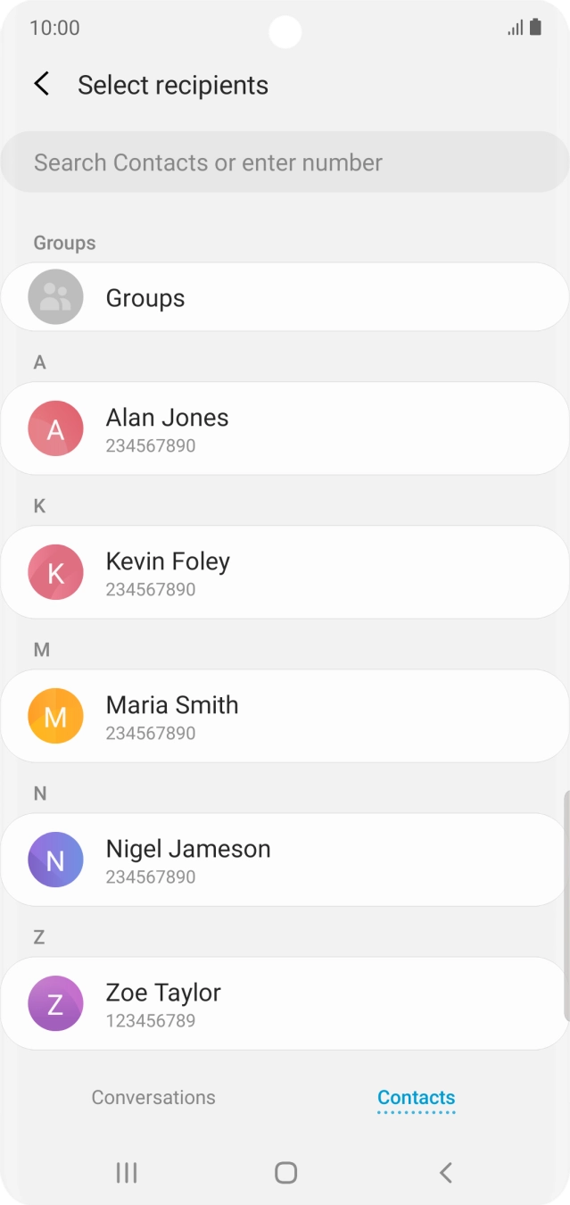 Press the search field and key in the first letters of the recipient's name.