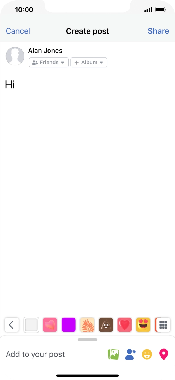 Write the required text and press Share.