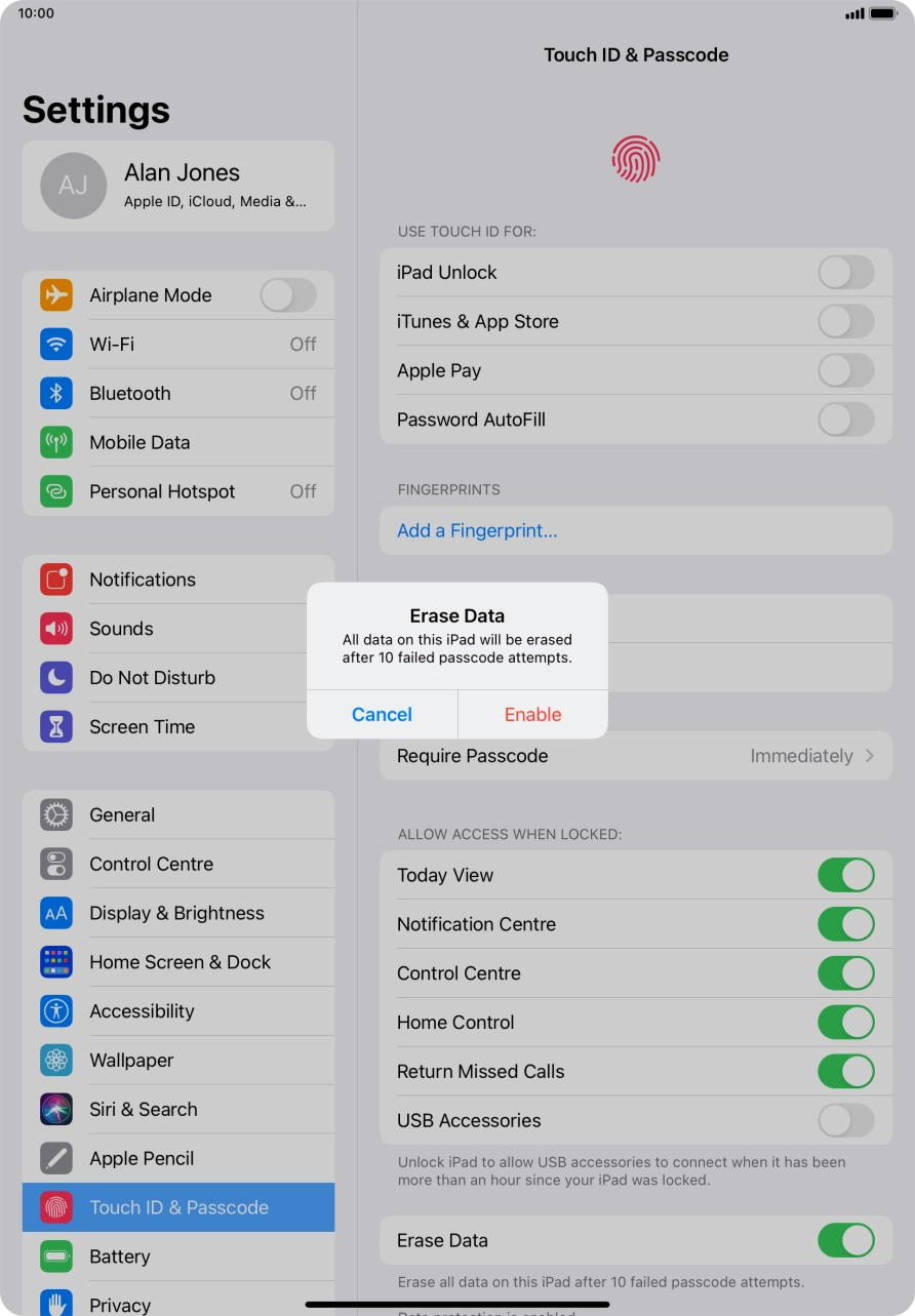 If you turn on the function, press Enable.