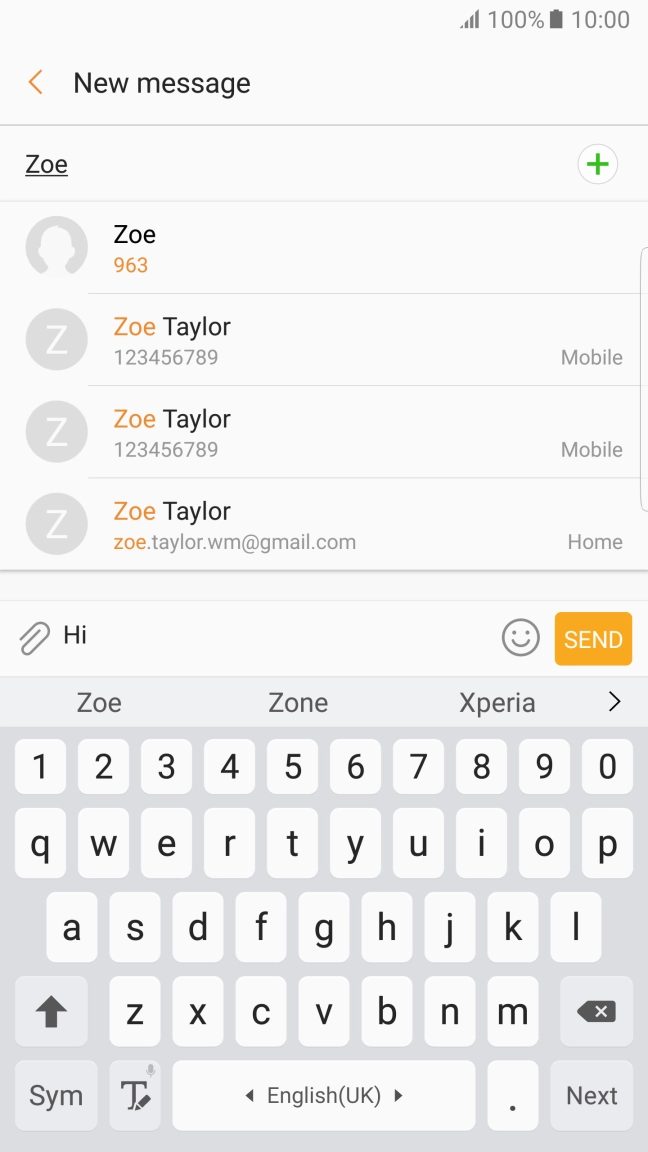 Press the required contact.