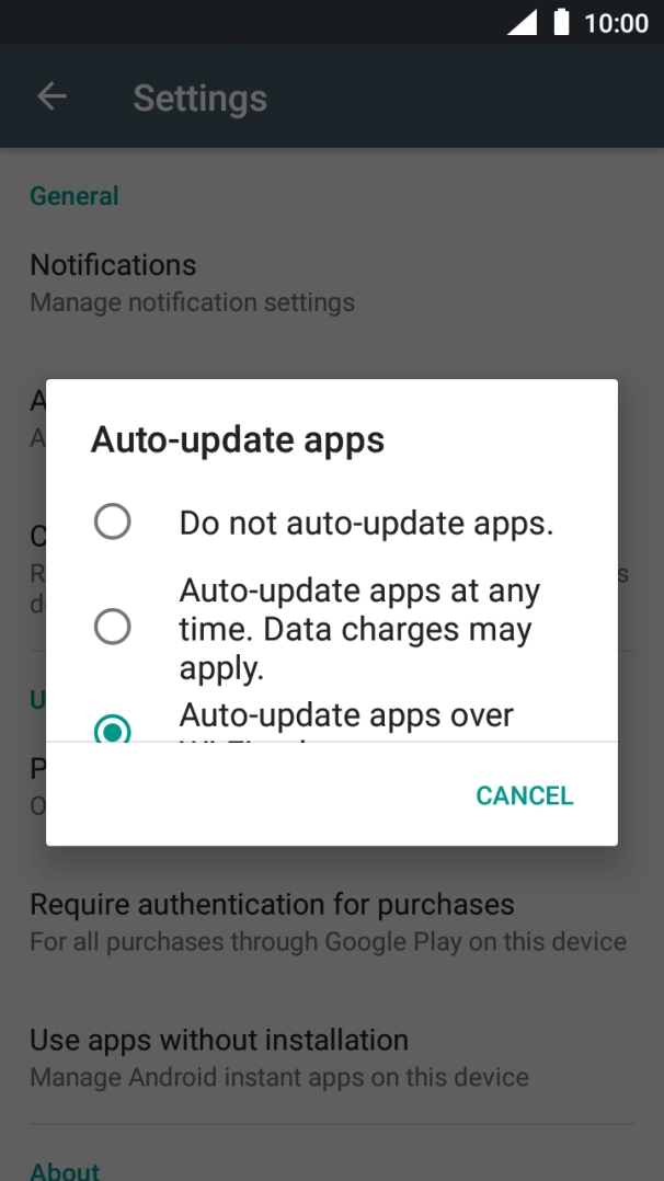 To turn off automatic update of apps, press Do not auto-update apps..