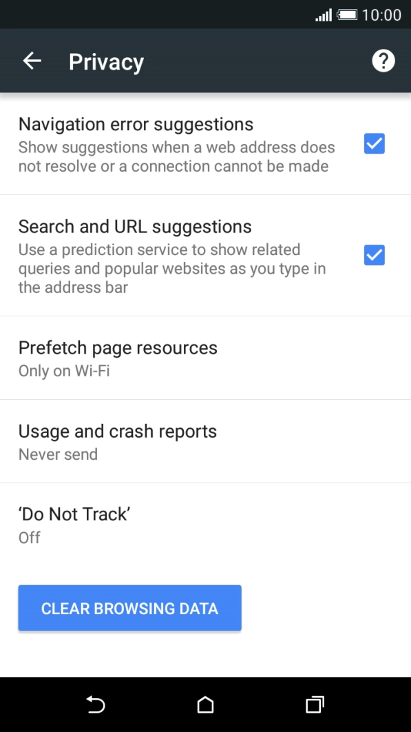 Press CLEAR BROWSING DATA.