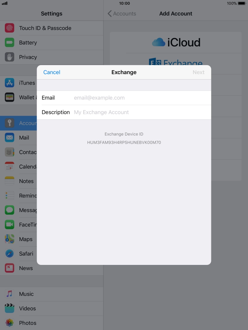 Press Email and key in your email address.