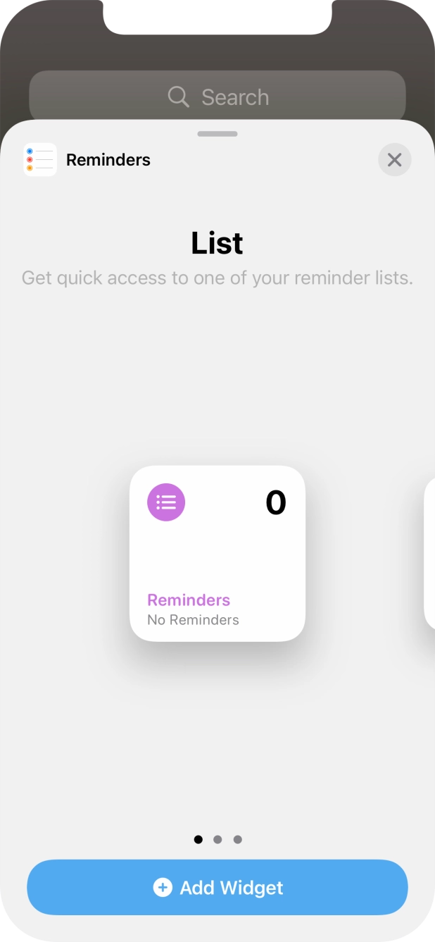 Slide your finger right or left on the screen to select the required widget size.