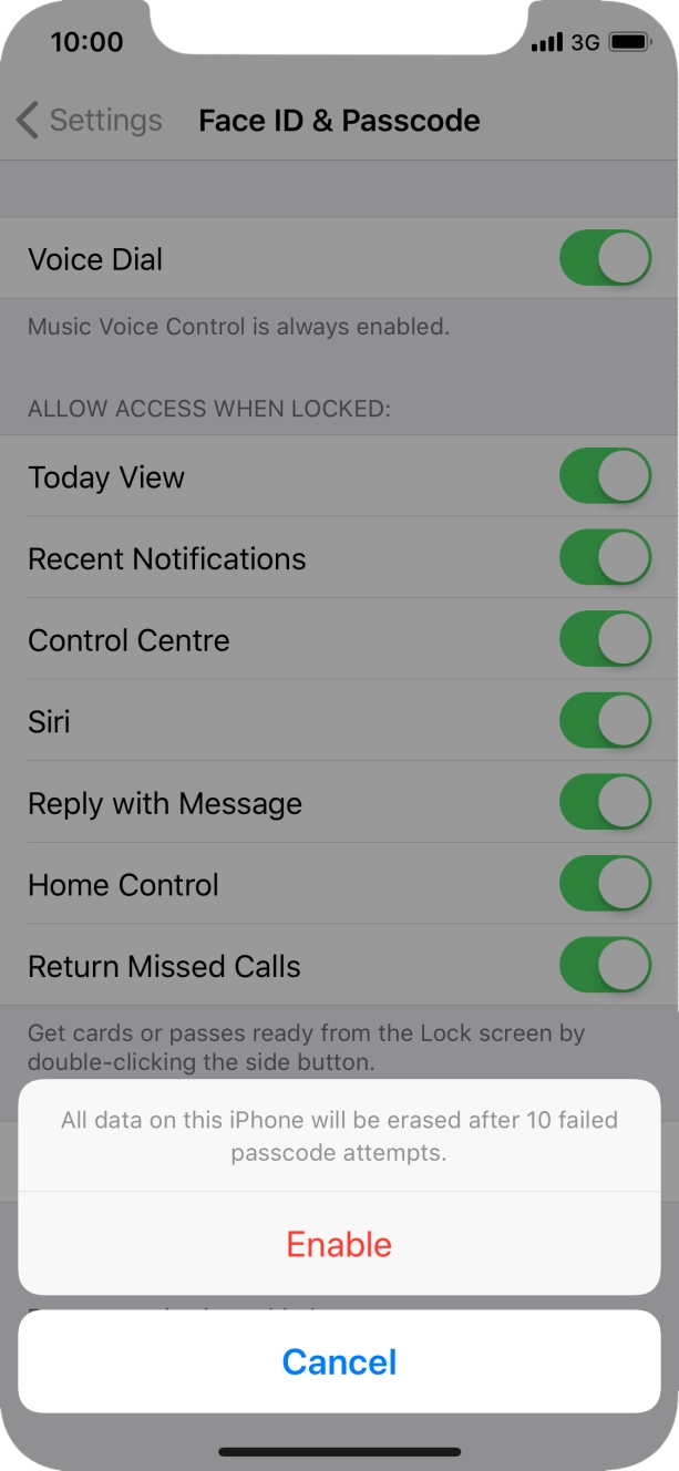 If you turn on the function, press Enable.