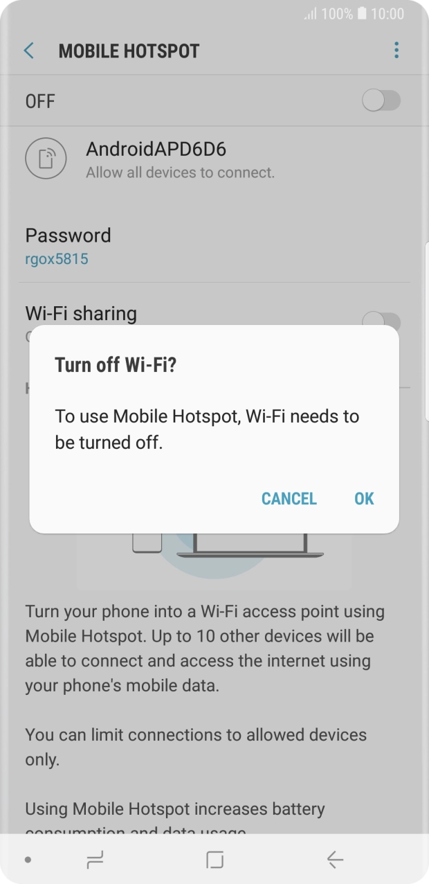 If Wi-Fi is turned on, press OK. If Wi-Fi is turned on, press OK.