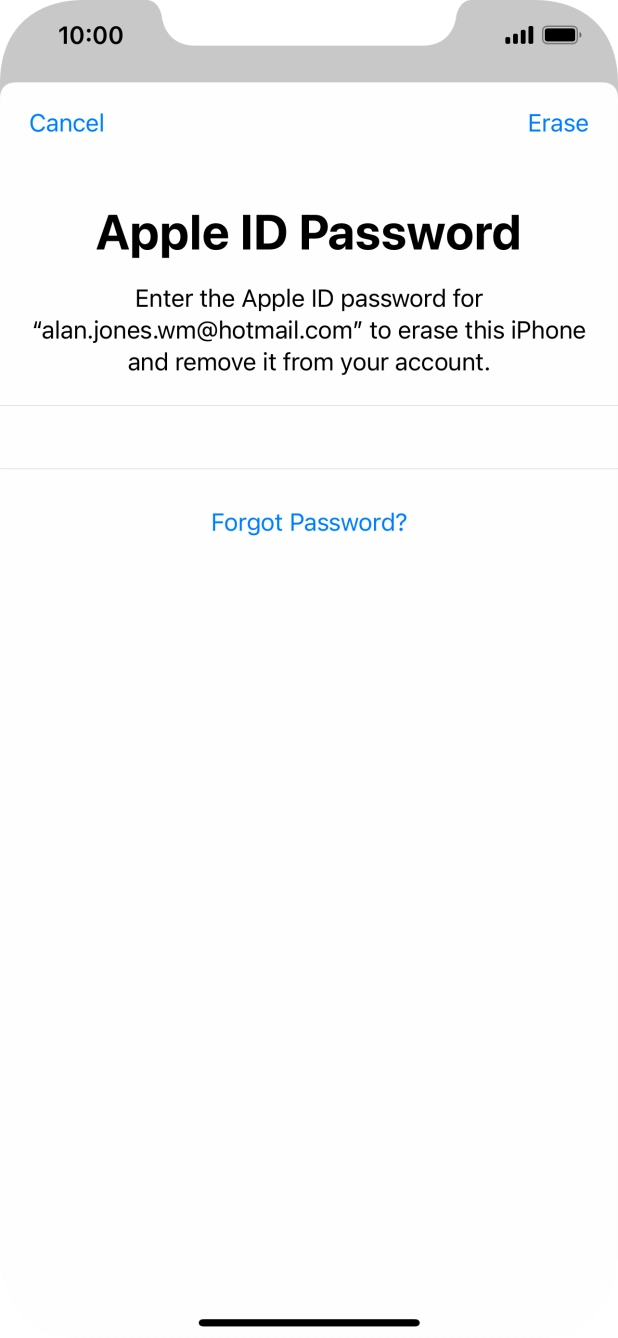 Key in the password for your Apple ID and press Erase. Wait a moment while the factory default settings are restored. Follow the instructions on the screen to set up your phone and prepare it for use.