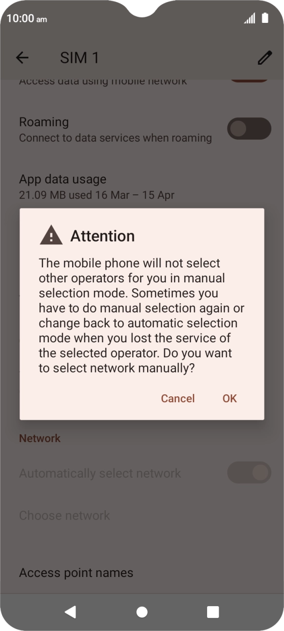 Press OK to turn off the function and wait while your phone searches for networks.