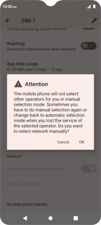 Press OK to turn off the function and wait while your phone searches for networks.