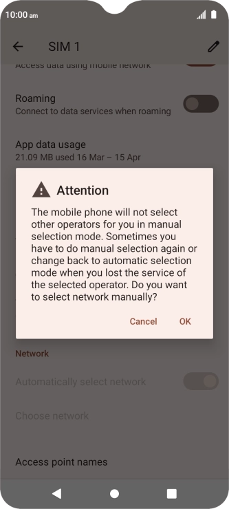 Press OK to turn off the function and wait while your phone searches for networks.