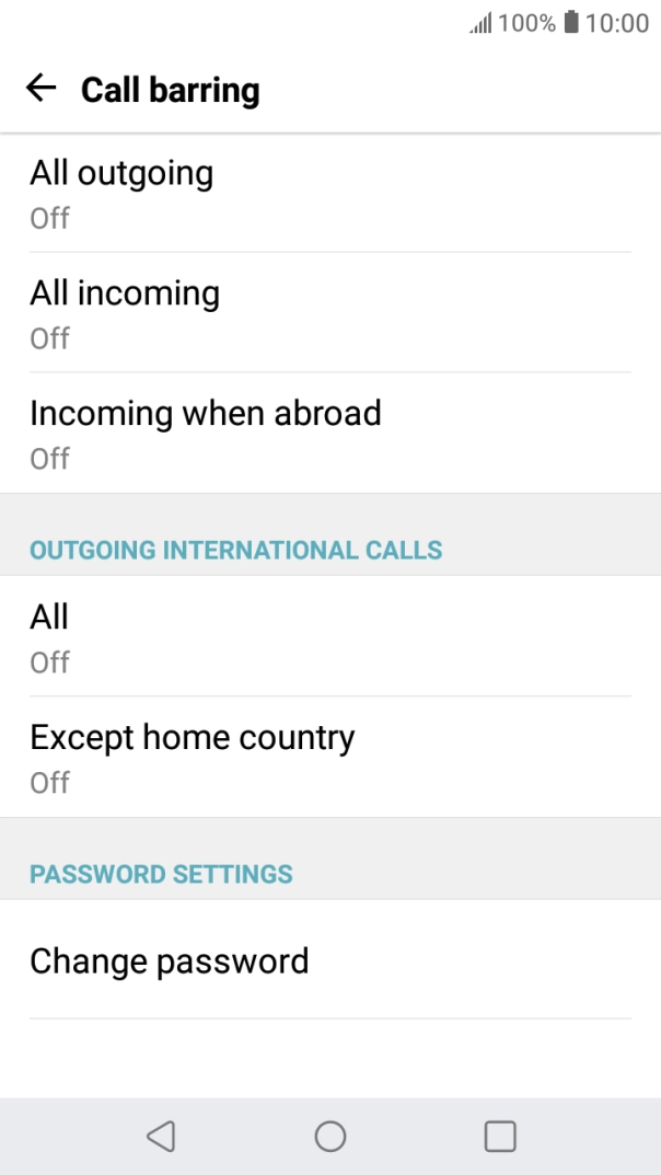 Press the required barring type.
