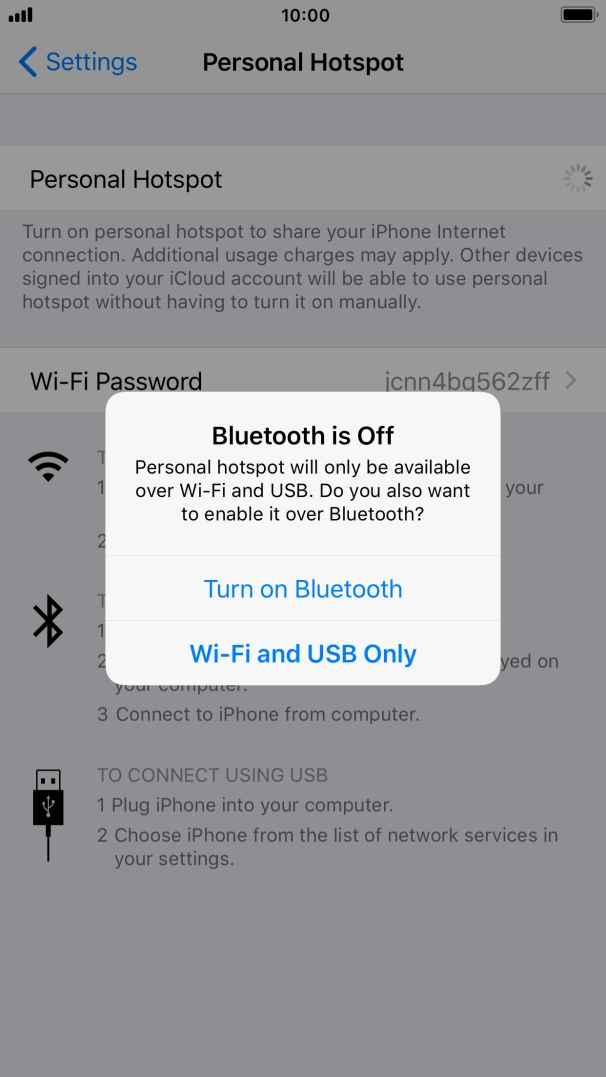 If Wi-Fi is turned on, press Wi-Fi and USB Only.