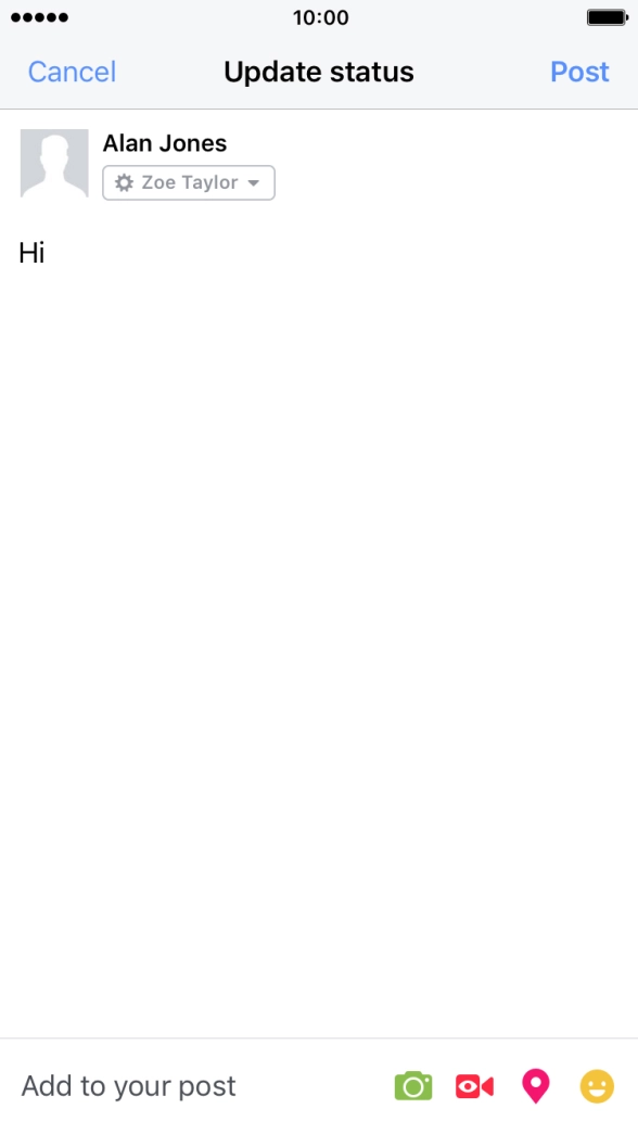 Write the required text and press Post.