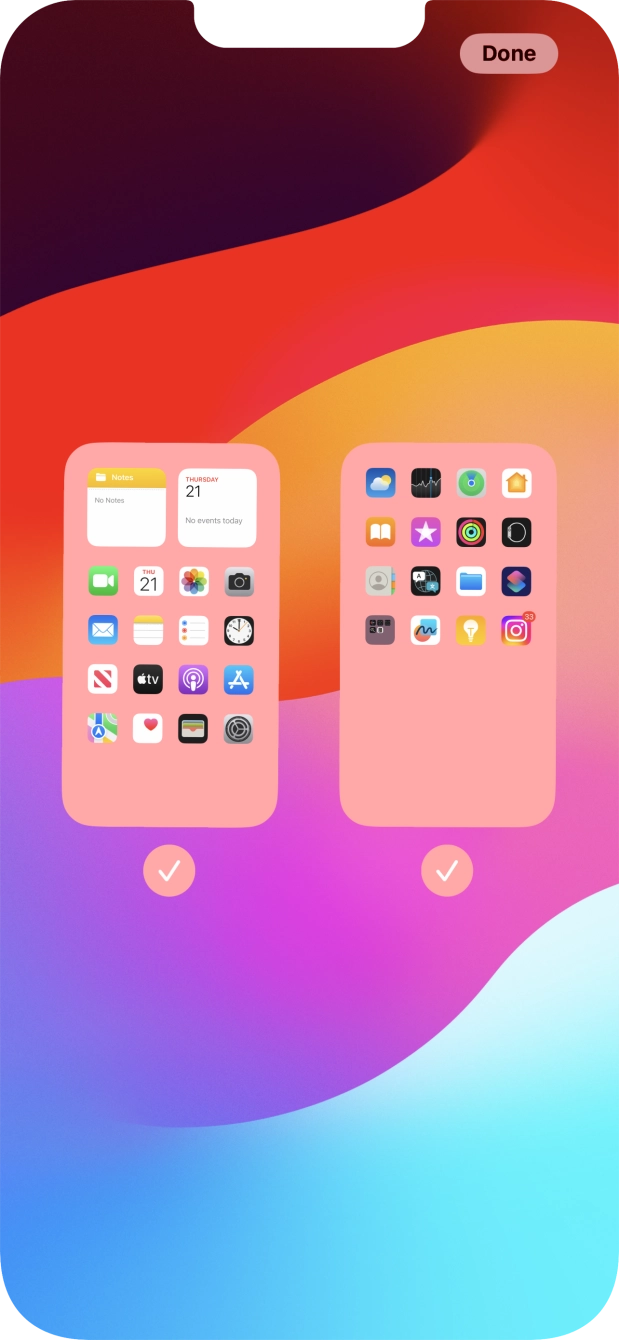 Press the fields below the required home screens to select or deselect them.