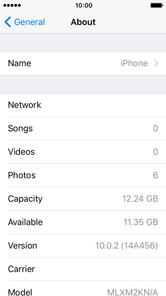 Your phone's software version is displayed next to Version.