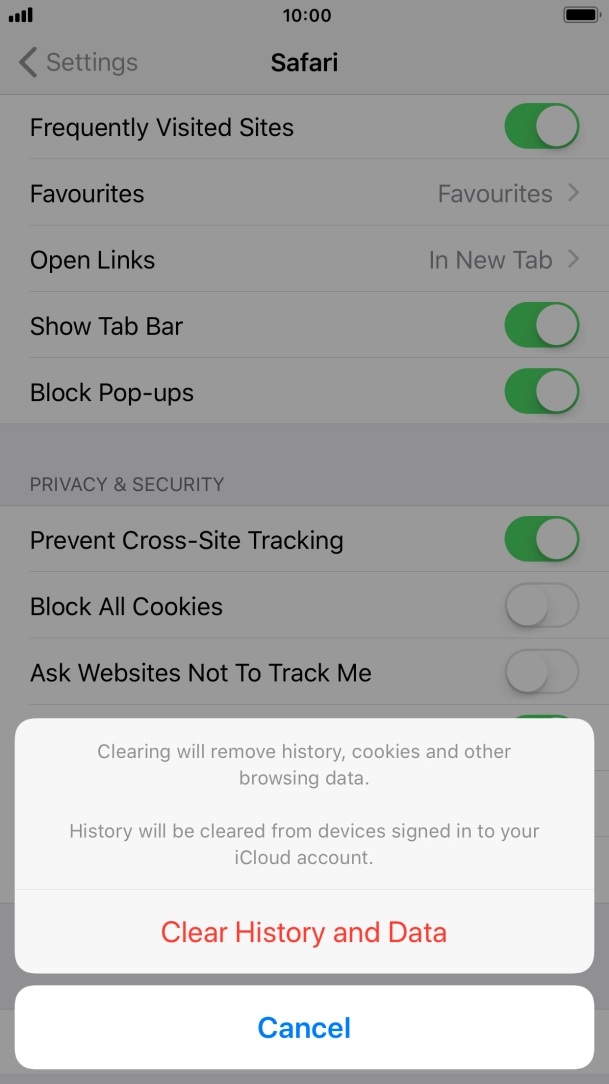 Press Clear History and Data.