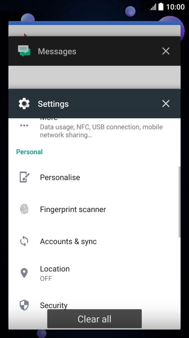 To end one running application, slide your finger right on the required application.
