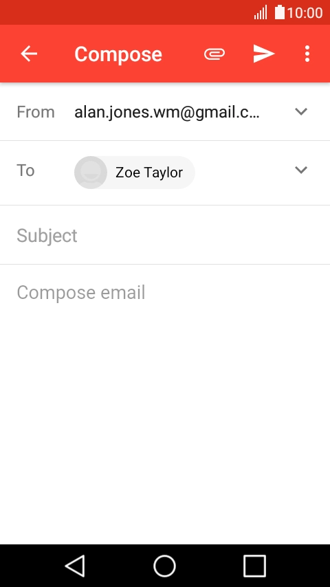 Press Subject and key in a subject for the email.