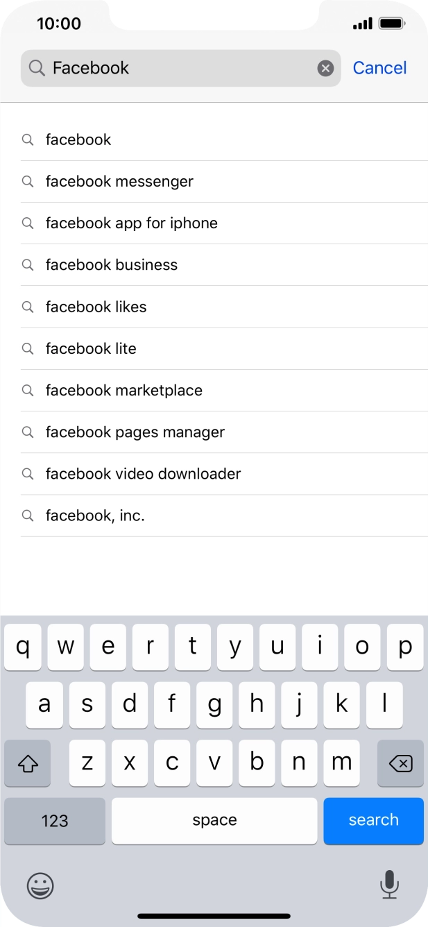 Key in Facebook and press search. Key in Facebook and press search.