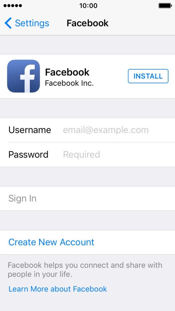 Press INSTALL and wait while Facebook is installed.