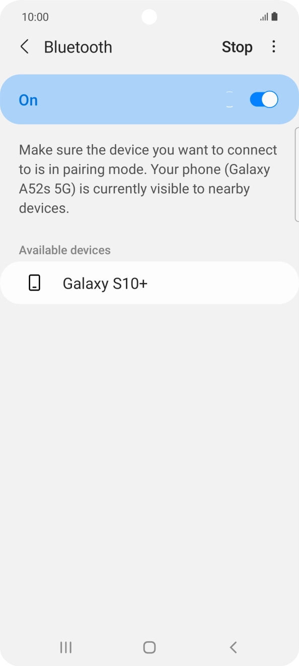 Press the required Bluetooth device and follow the instructions on the screen to pair the device with your phone.
