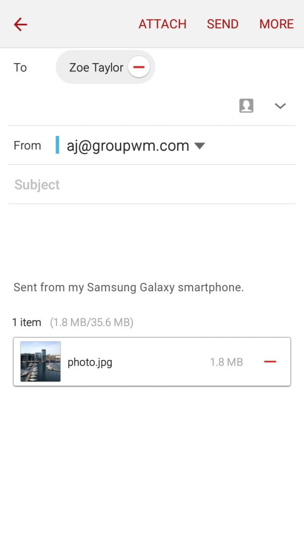 Press Subject and key in the subject of your email.