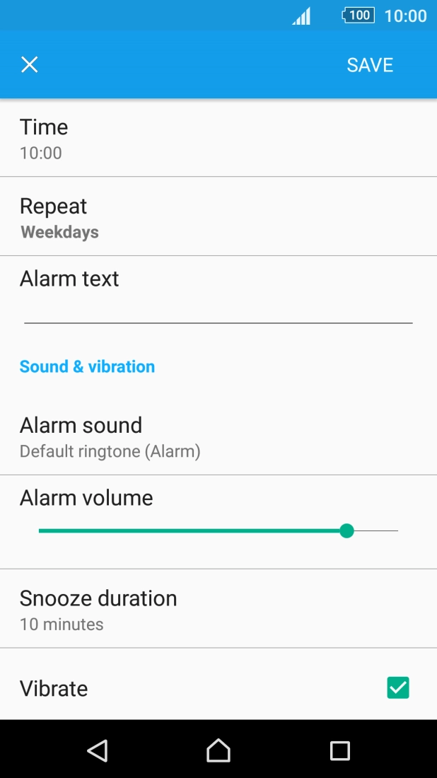 Press Alarm text and key in the name of the alarm.