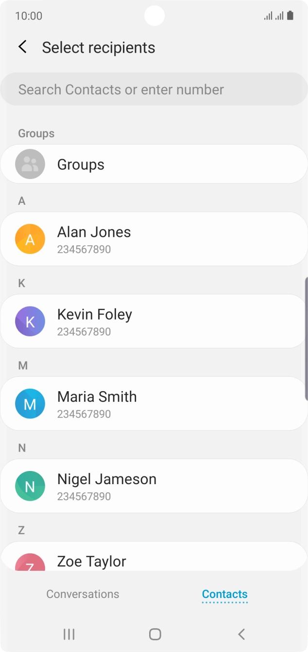 Press the search field and key in the first letters of the recipient's name.