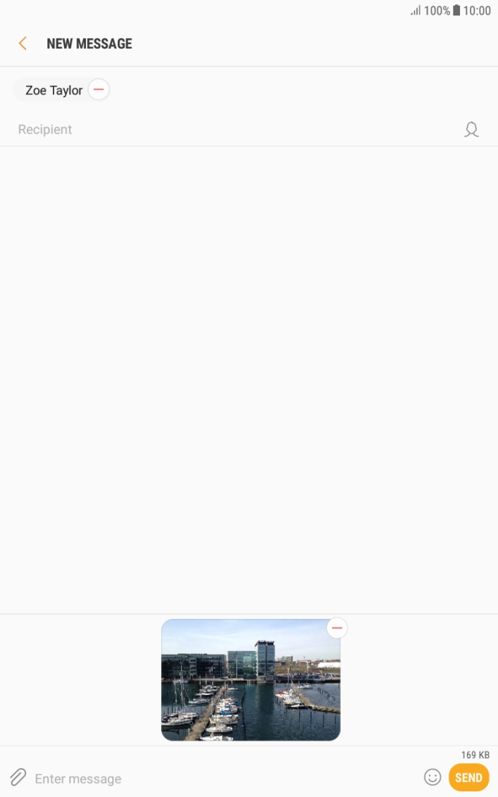Press the text input field and write the text for your picture message.