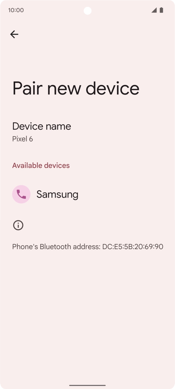 Press the required Bluetooth device and follow the instructions on the screen to pair the device with your phone.