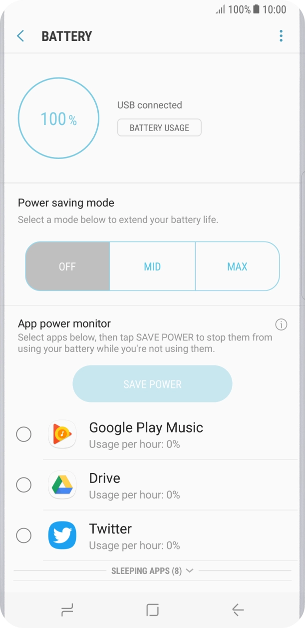 Press the required setting.