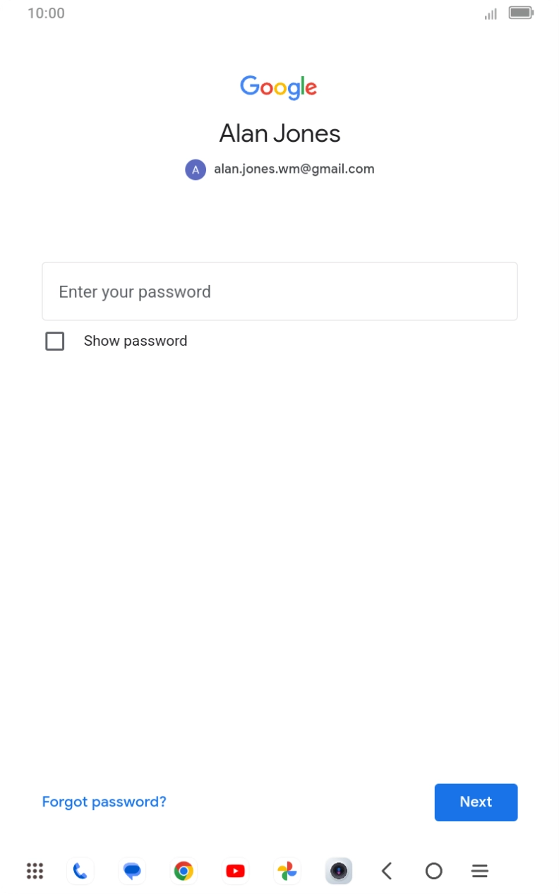 Press Enter your password and key in the password for your Google account.