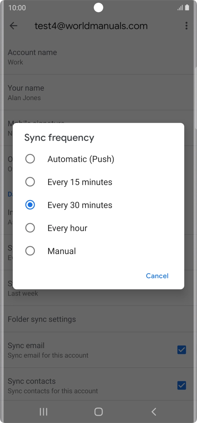 Press the required setting.