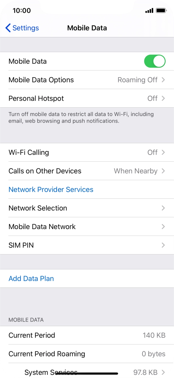 Press Mobile Data Options.