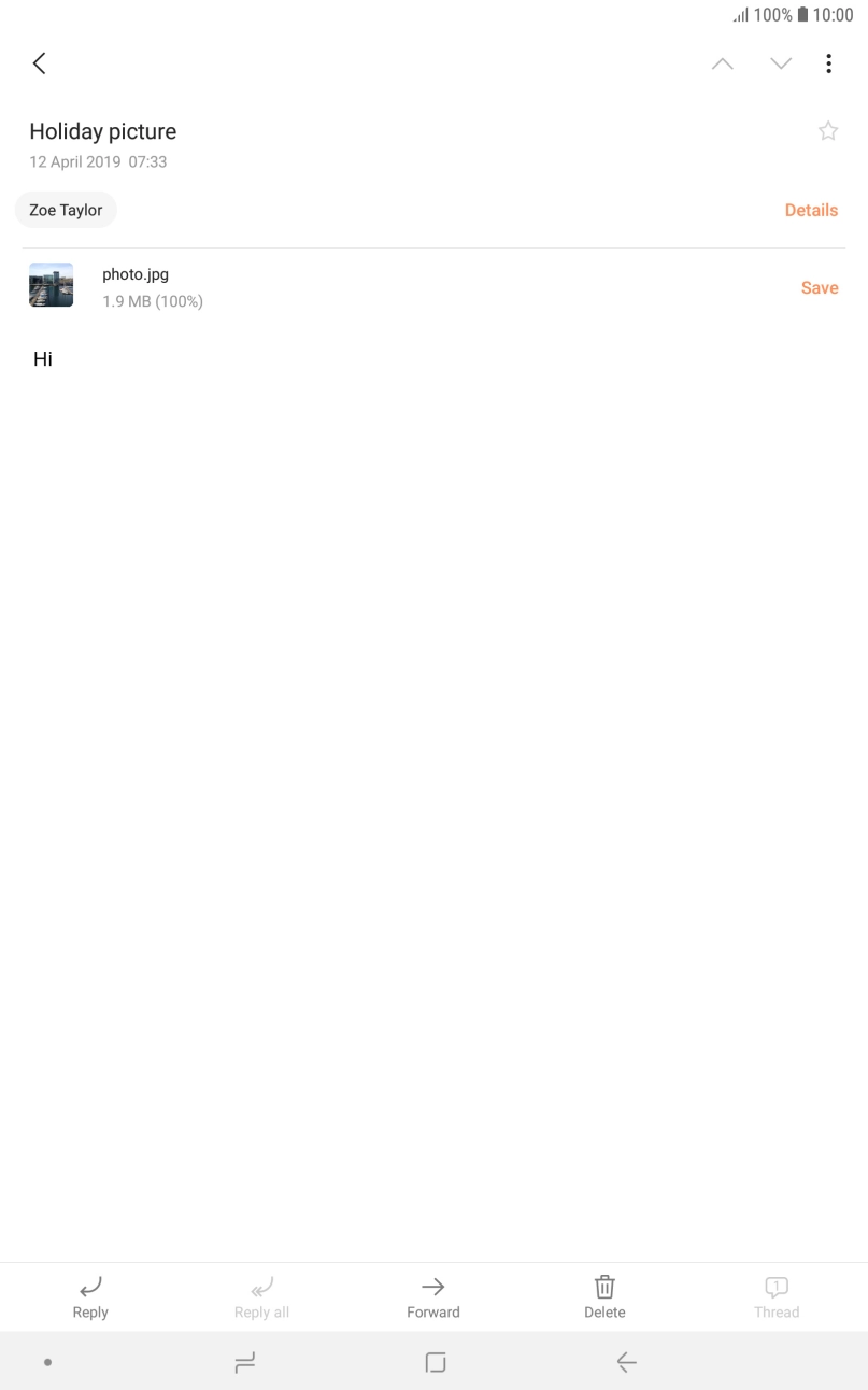 If an application is open on your tablet, such as a Mail, you can also use the functions available here, e.g.: Reply to this email.