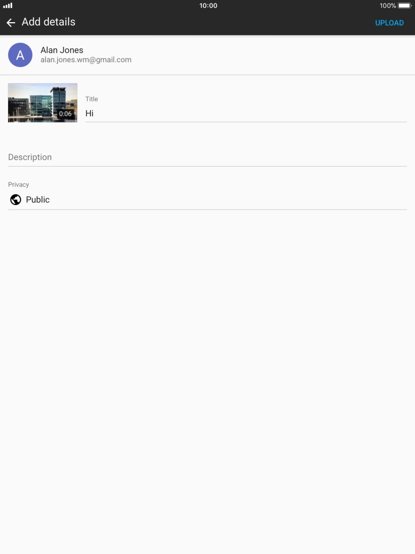 Write the required text and press UPLOAD.