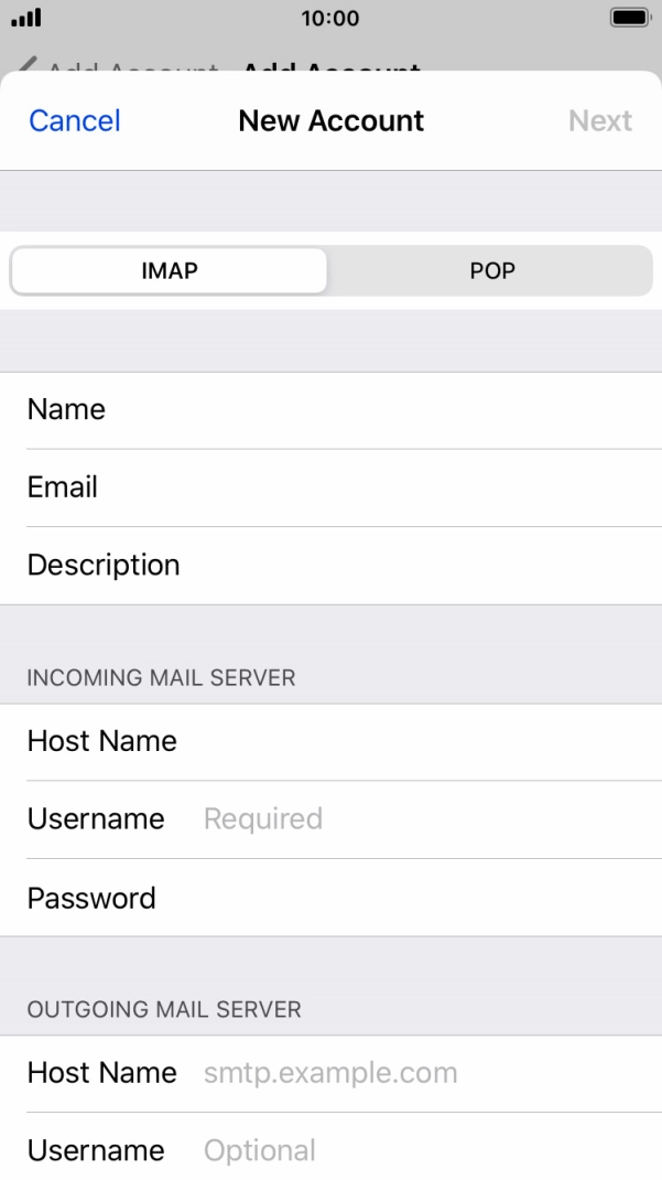 Press Username and key in the username for your email account. Press Username and key in the username for your email account.