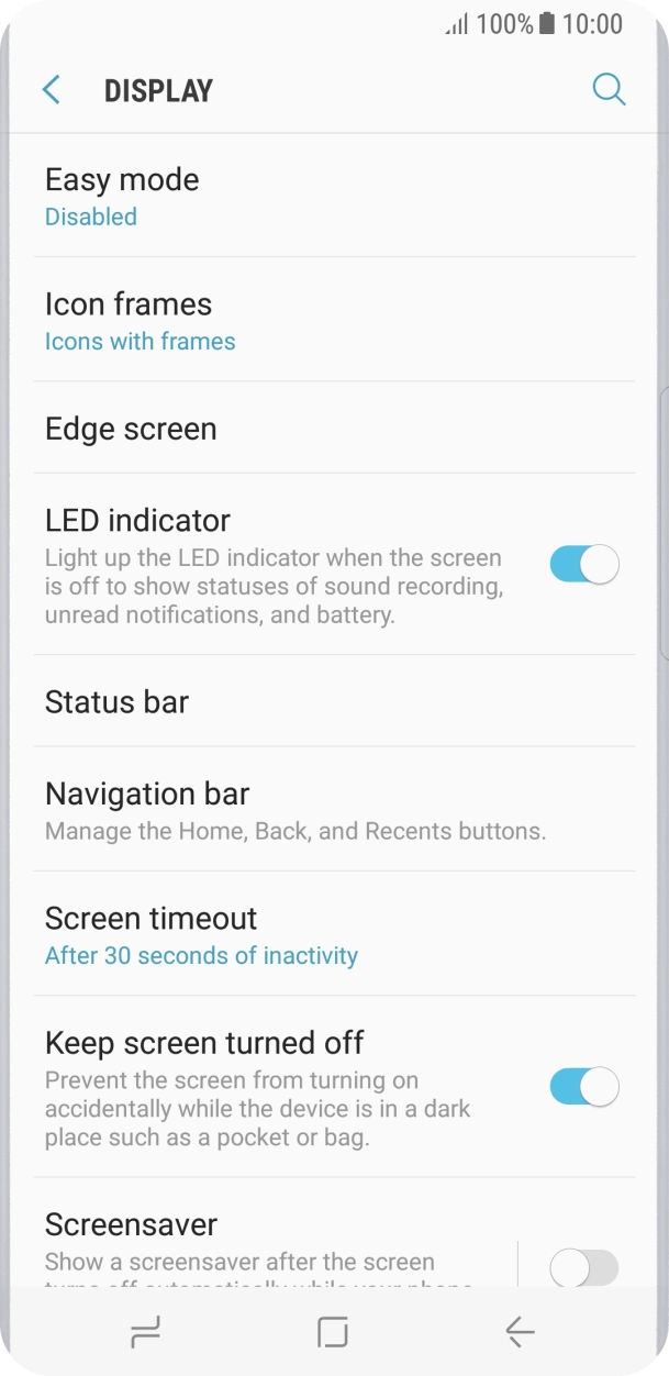 Press Screen timeout.