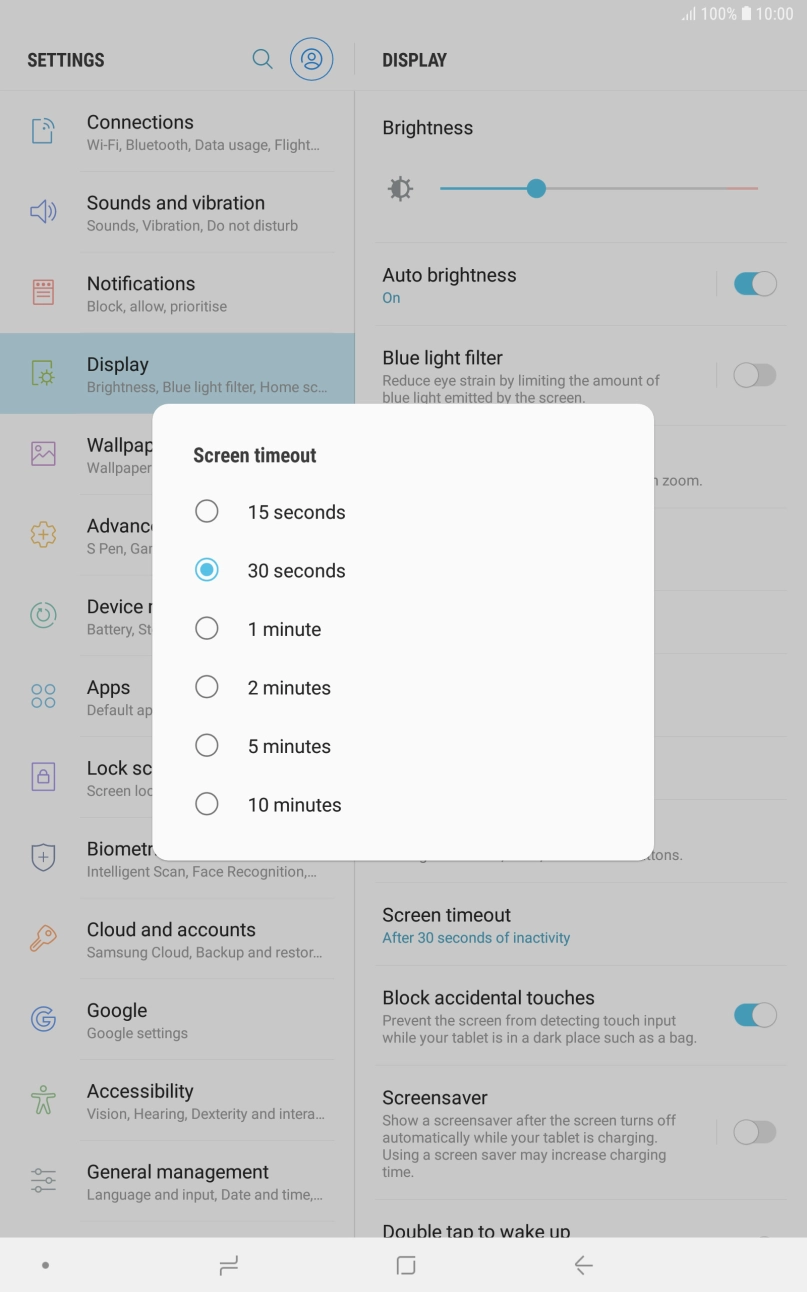 Press the required setting.