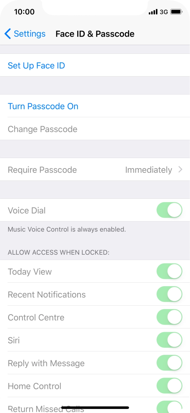 Press Turn Passcode On and key in a phone lock code of your own choice twice.