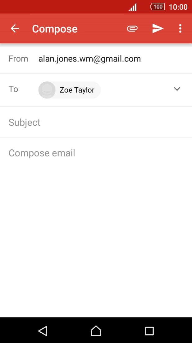 Press Subject and key in a subject for the email.