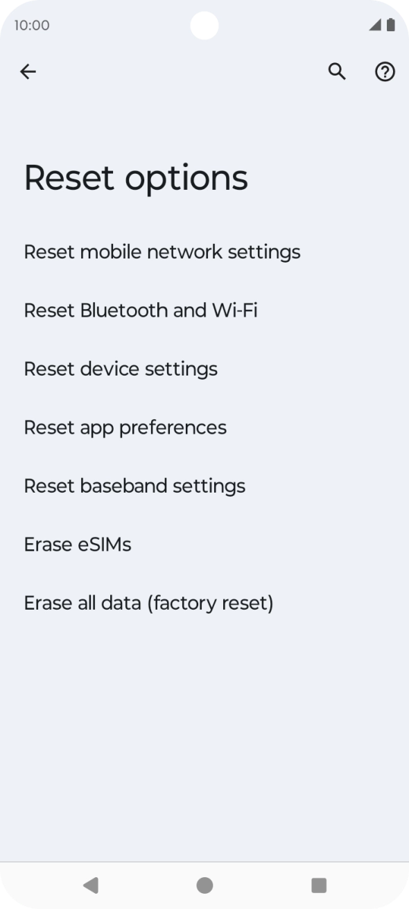 Press Erase all data (factory reset).